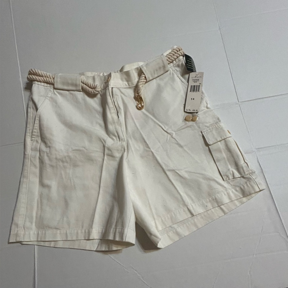 NWT 14 Lauren Ralph Lauren Cream Cargo Shorts